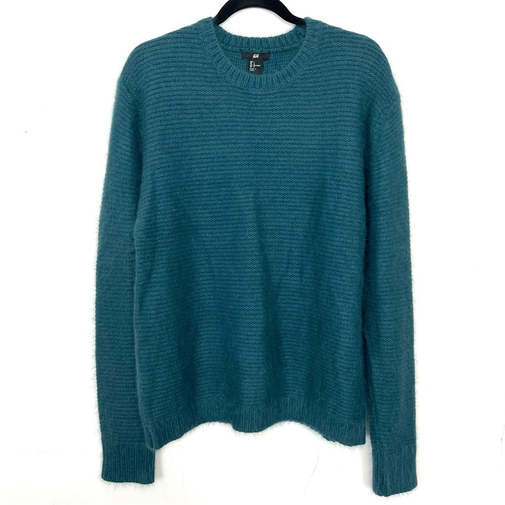 H&M Teal Soft Eyelash Knit Ribbed Sweater Crew Neck Men's Size‎ Large